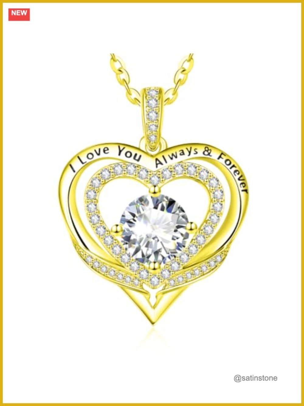 14K Gold Plated Heart Birthstone Pendant Necklace Women 18-20" Lobster Clasp